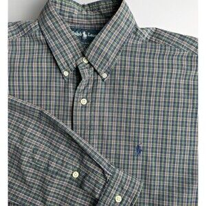 Vtg Ralph Lauren Blake Long Sleeve Mens Large Shirt Plaid Pony Preppy Casual